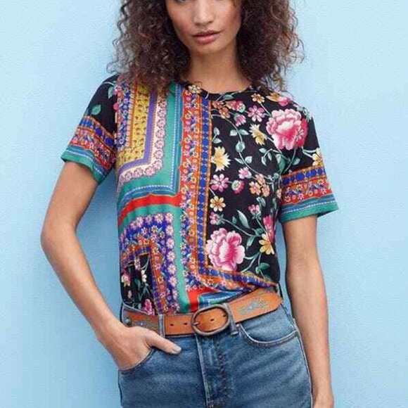 Johnny Was Lookout Favorite Swing Tee Shirt Crew Neck Blouse Floral Black Top NW - Picture 8 of 8